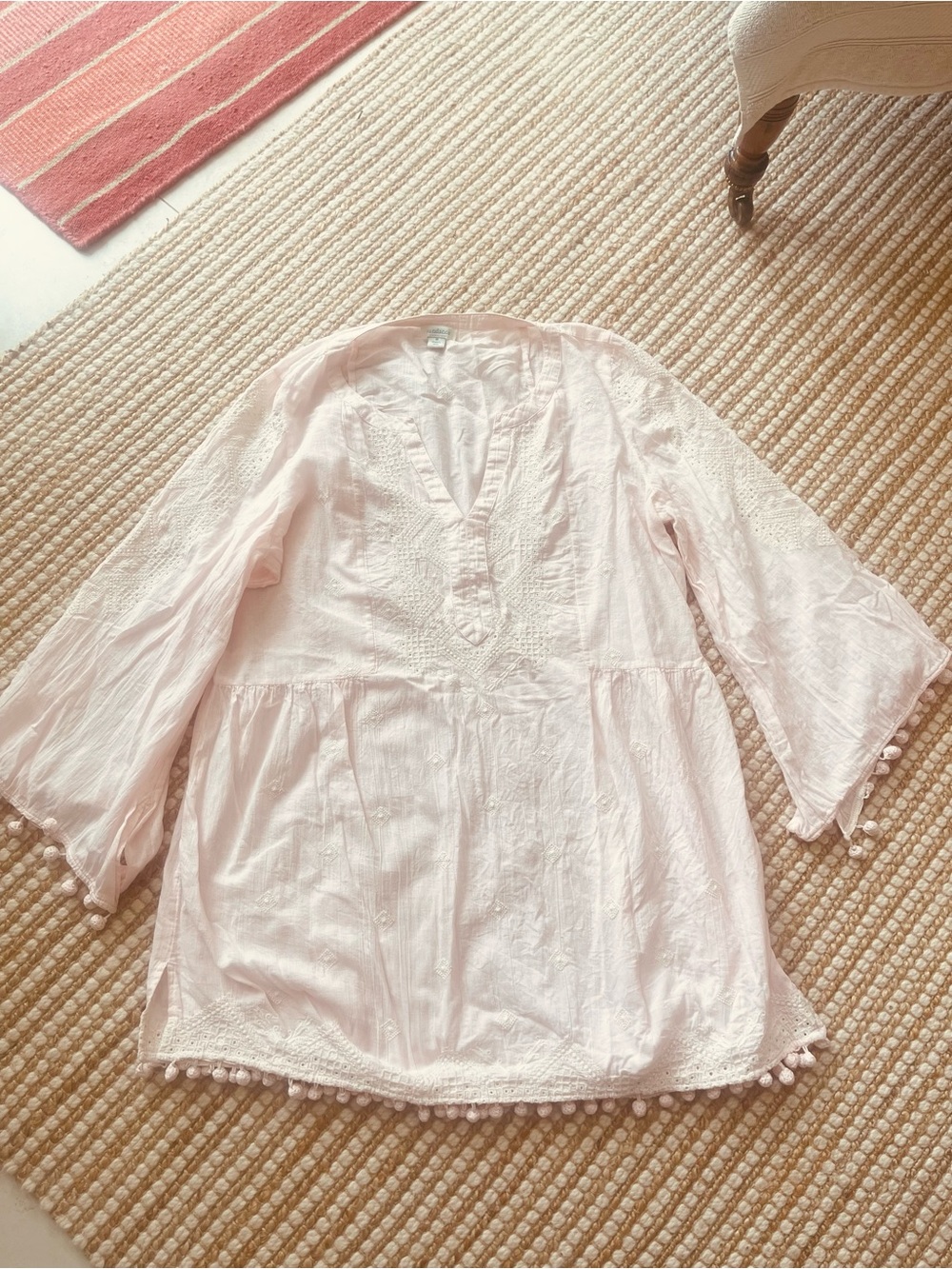 Sundance Pale Pink Embroidered Pom-Pom Tunic